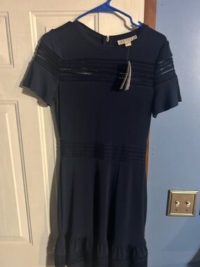 Michael Kors Navy Lace-Panel Fit and Flare . Small NWT
